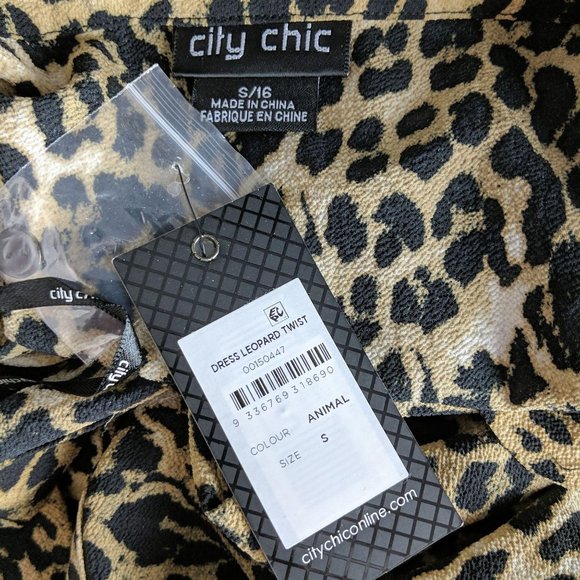 City Chic Black Tan Leopard Twist Midi Dress - Picture 8 of 9